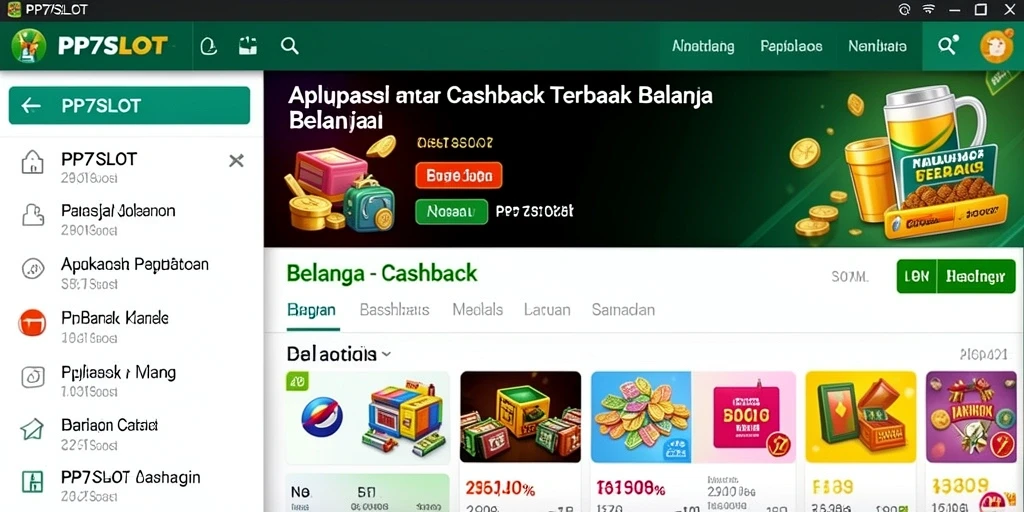 Tampilan antarmuka aplikasi PP7SLOT yang memudahkan navigasi cashback.