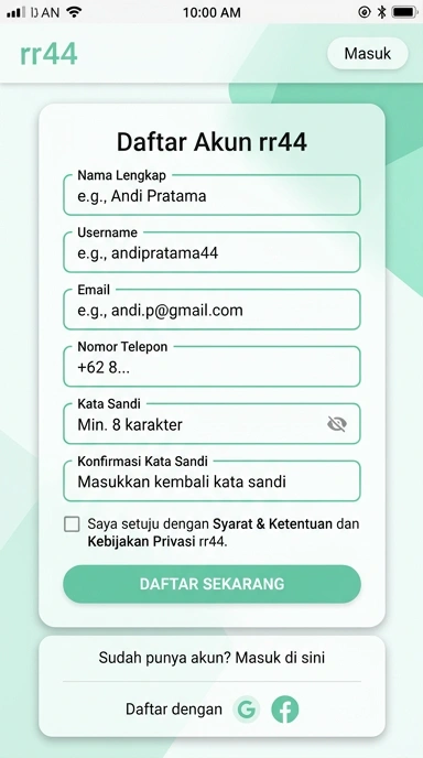 Tampilan halaman daftar rr44
